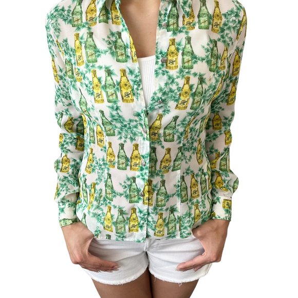 VERSACE Vintage Medusa Logo Shirt Top #M Button Up Polyester Green RankA - Picture 1 of 11